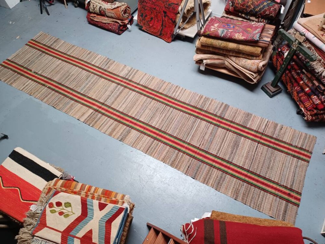 Amish Rag Rug Runner Striped Pennsylvania Antique Carpet Red Etsy