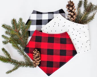 Bandana Bib. Baby Bandana Bib. Drool Bib. Muslin Bandana Bib. Buffalo Plaid Bib.