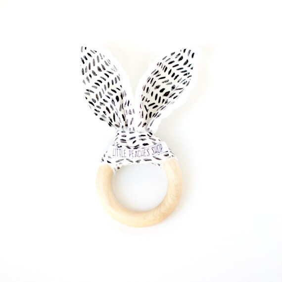 Bunny Teether. Teething Toy. Bunny Ear Teether. Wooden Teether