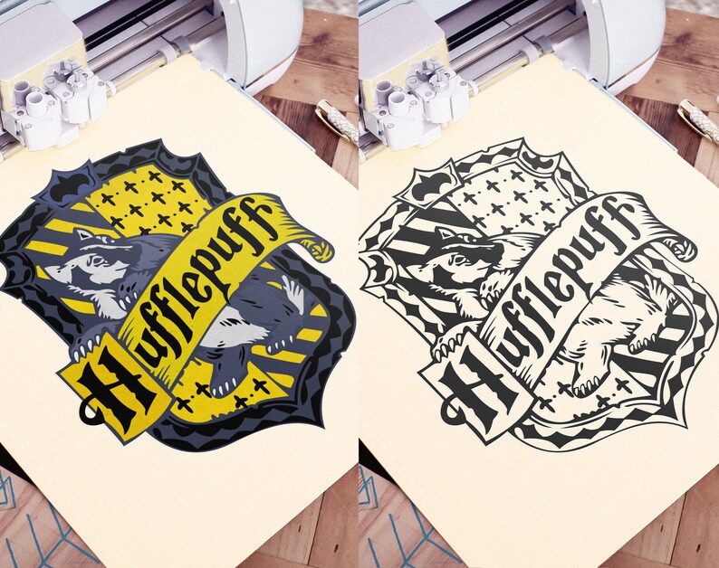 Download High Detail Complete Hogwarts House Crest Silhouette Vector Gryffindor Stencil Slytherin Hufflepuff Ravenclaw Svg Cut Files Monogram Clip Art Art Collectibles