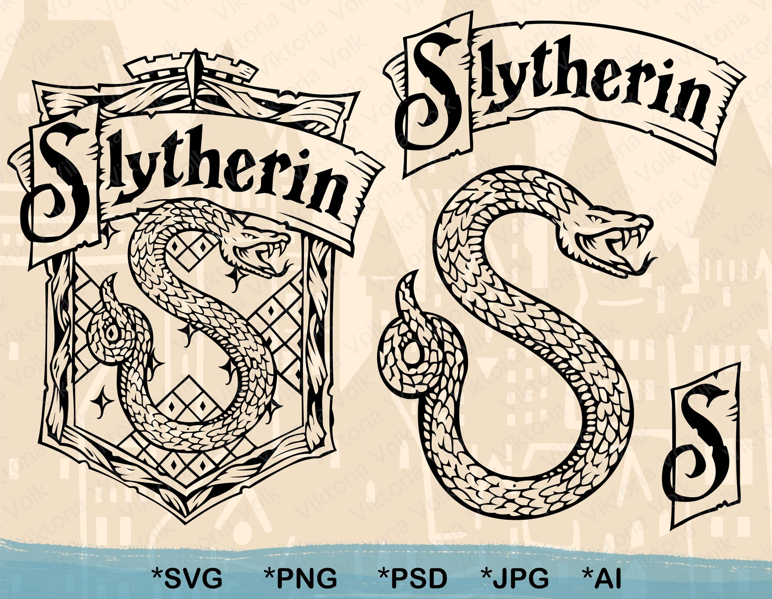 High Detail Slytherin Symbols svg Snake Emblem Outline Harry | Etsy