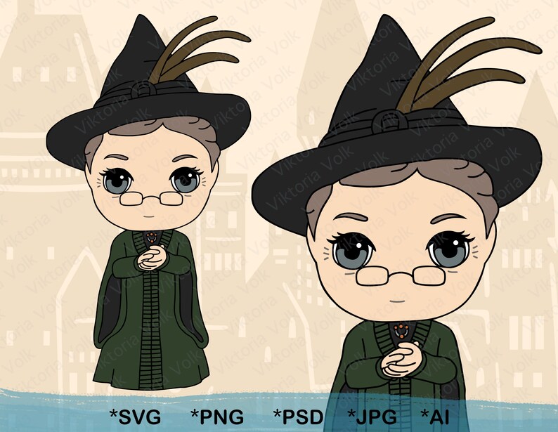 Download Chibi Hogwards Professor Color Png Harry Potter Silhouette Cut File Magic Teacher Vector Art Professor Mcgonagall Svg Clipart Clip Art Art Collectibles