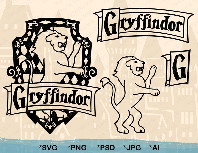 Download Low Detail Gryffindor Symbols Svg Lion Emblem Outline Harry Etsy