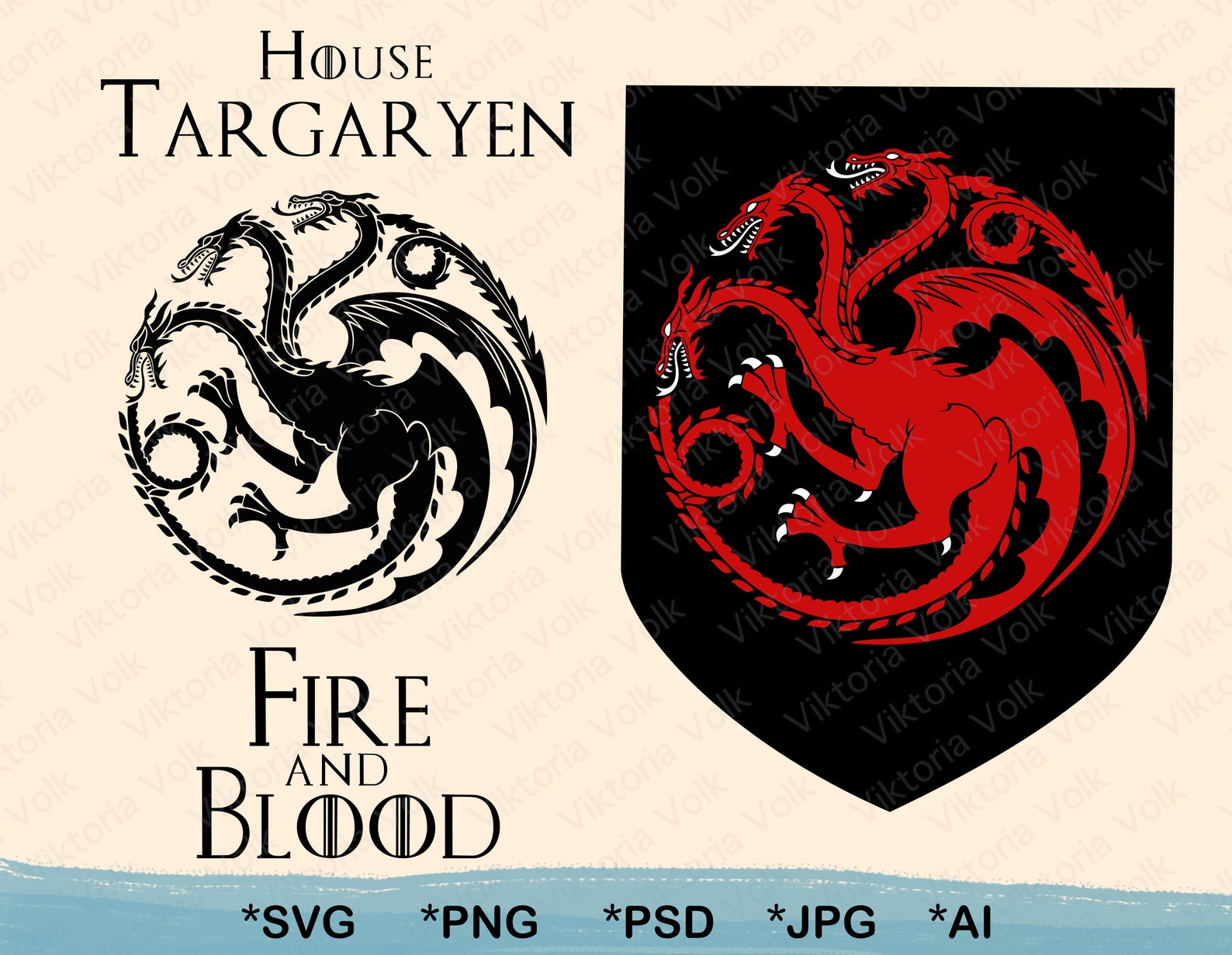 House Targaryen Sigil svg Three Headed Dragon Logo Printable Etsy