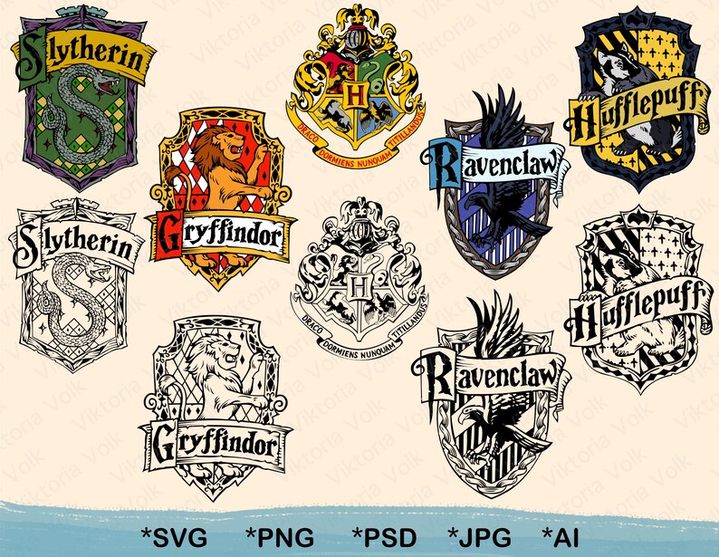 Download Clip Art Svg Cut Files High Detail Complete Hogwarts House Crest Silhouette Monogram Vector Gryffindor Slytherin Hufflepuff Stencil Ravenclaw Art Collectibles