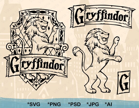 Download High Detail Gryffindor Symbols Svg Lion Emblem Outline Harry Etsy