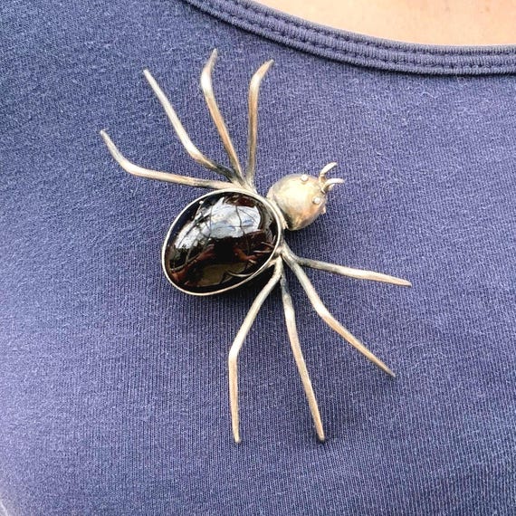 Rare Victorian silver and garnet spider brooch, antique spider jewelry, large spider brooch, antique garnet jewelry, 1800s spider jewelry