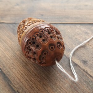 Coquilla nut sewing kit thimble holder hand clarved wooden thread holder