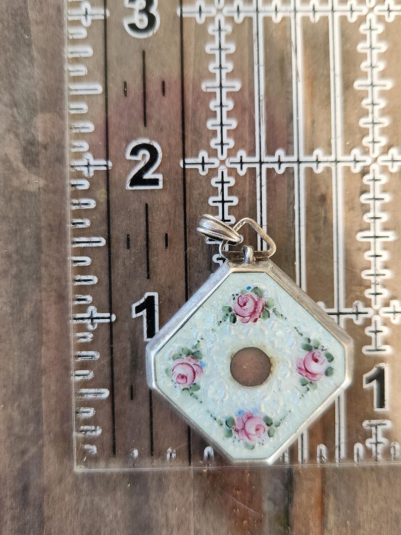 Guilloche and Antique Silver Locket Blue Vintage Floral Rose Coquette ...