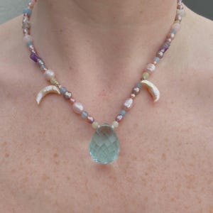 Coquette necklace Real Pearls amethyst rose quartz beaded necklace large crystal handmade pastel dream necklace kawaii balletcore jewelry