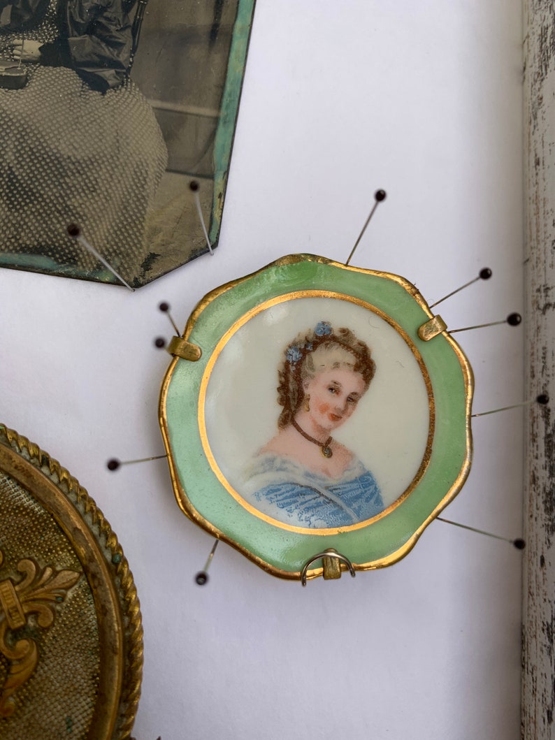 Victorian Shadow Box With a Hand Mirrors a Brooch and a Tin Etsy