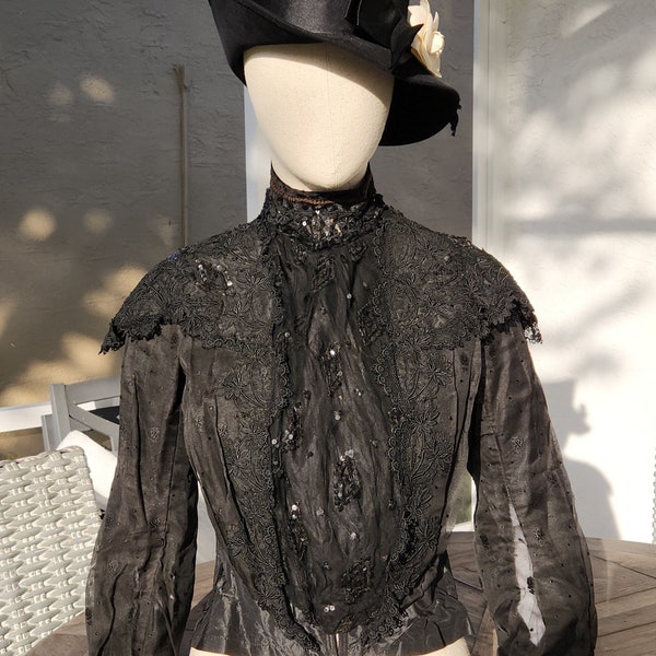 Victorian corseted morning blouse antique clothing AS IS wounded bird top