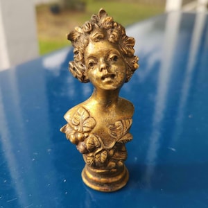 Ancien cachet de cire pour buste en laiton Art nouveau, cachet de cire du XIXe siècle, buste miniature, buste victorien d'un enfant