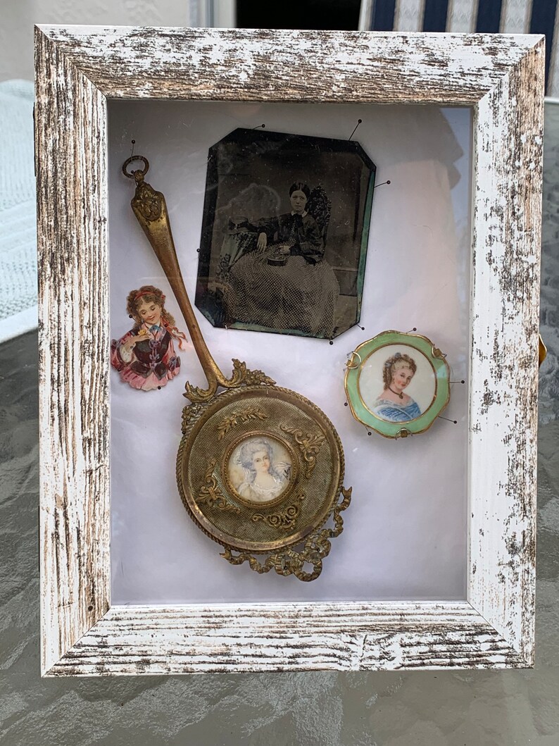 Victorian Shadow Box With a Hand Mirrors, a Brooch, and a Tin Type Etsy