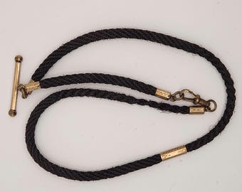 Victorian mourning jewelry watch chain necklace, antique human hair work, odditie jewelry, unusual collectible, Antique gold filled findings