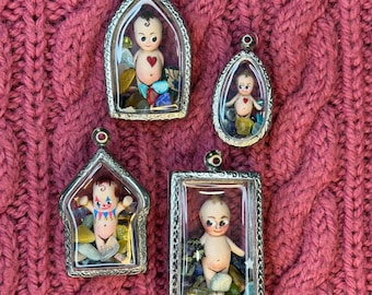 Vintage Kewpie Doll collectable: Fidget Necklace, Antique doll jewelry, unique locket, hand painted, handmade in the USA