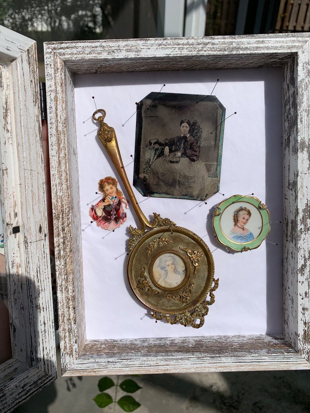 Victorian Shadow Box With a Hand Mirrors, a Brooch, and a Tin Type Etsy
