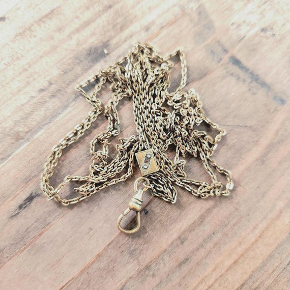 Antique Victorian slide charm on extra long gold chain 1800s charm necklace flapper jewelry womans watch chain 1900s acessory