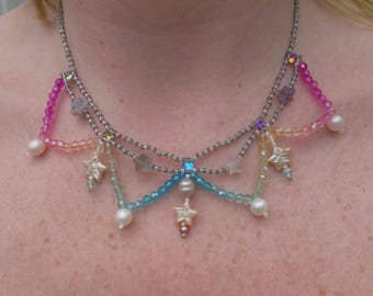 Collar de payaso con cuentas de arcoíris: collar de bufón con perlas