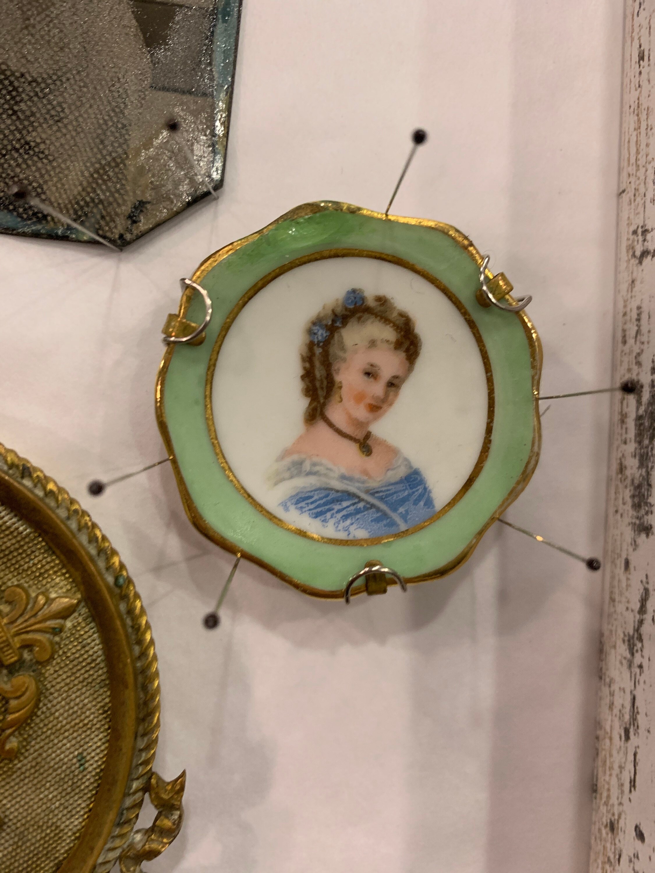 Victorian Shadow Box With a Hand Mirrors a Brooch and a Tin Etsy