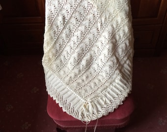 Hand Knitted Heirloom Christening Blanket