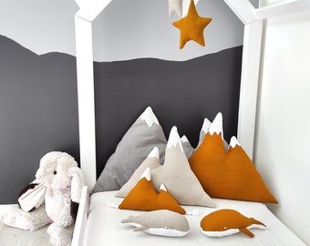 Mountain cushion yellow mustard linen several sizes for children's room natural decoration