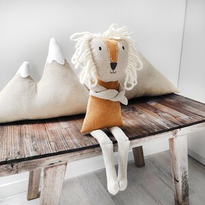 Corduroy and linen plush toy for children Lion with mane for children's room Savanna toy for playroom Baby room decoration image 10