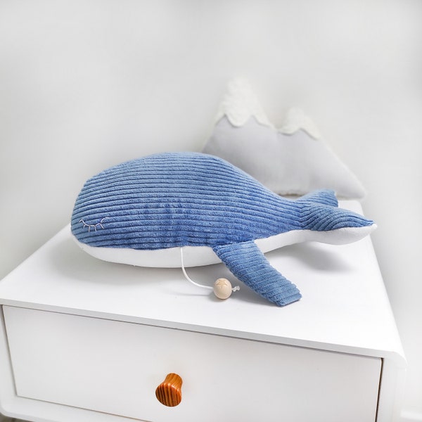 Blue whale musical comforter with music of your choice for child's room decoration, birth gift music box, musical plush toy