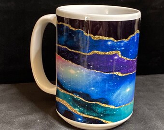 15 oz. Coffee Mug Fluid Art - Galaxy with gold