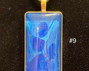 Fluid Art 25mm x 50mm Rectangle Necklace Jewelry #9. OOAK
