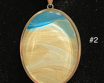 Fluid Art 37mm x 20mm Necklace Jewelry #2. OOAK