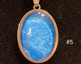 Fluid Art 25mm x 18mm Necklace Jewelry #5. OOAK