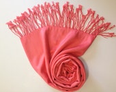 CORAL PINK PASHMINA, hot pink shawl, pashmina shawl, pashmina scarf, scarf, shawl, scarves