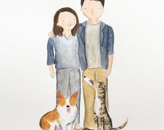 Full Body  watercolor painting (A4): Family and/or Pets