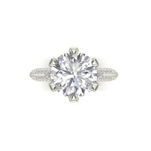 5ct Pavé 6 claw Setting Engagement Ring with a Pavé Diamond Band in Platinum