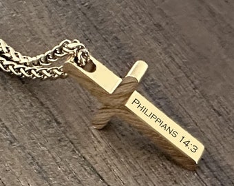 Personalized 18K Gold Plated Cross Necklace: Engraved Stainless Steel Baptism Gift