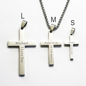 Christmas gift for Him , Her -Engraved Stainless Steel Cross Necklace: Personalized Religious Gift