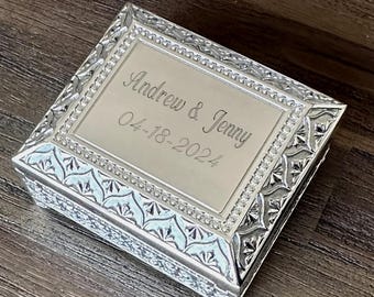 Personalized Victorian Silver Jewelry Box: Engraved Keepsake Gift