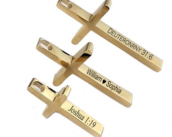 Engraved 18K Gold Plated Cross Necklace, Personalized Jewelry Pendant