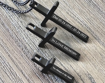Custom order for Gabriella -Personalized Black Stainless Steel Cross Necklace- one side vertical way engraving