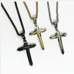 Personalized Engraved Stainless Steel Necklace , Customized Men Cross Necklace-Father&#39;s day , Anniversary , Graduation , Retirement gift-B
