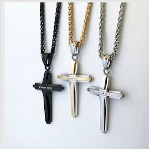 Personalized Stainless Steel Necklace , Customized Cross Necklace-Valentine&#39;s , Coach , Graduation gift for him , gift for men -G&S 2 tones