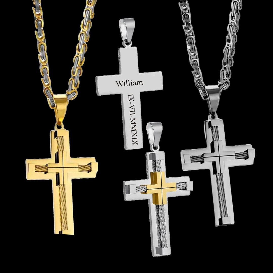 Personalized CROSS NECKLACE for Men , Custom Engraved Jesus Christ ...