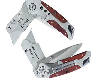 Valentine's day gift for him-Custom Engraved Utility Box Knife with Clip, Personalized Pocket Knife