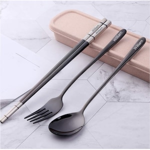Personalized Utensil Set & Case ,Outdoor Flatware Set Fork Spoon Chopsticks, Travel Flatware Set with a Case-Gifts for Dad, Mom, Him, Her-B