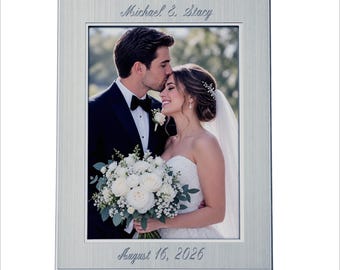 Personalized Wedding Photo Frame, Engraved Silver Frame