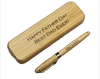 Personalized Wood Fountain Pen, Custom Engraved Bamboo Pen, Gift Box