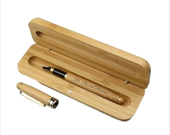 Personalized Bamboo Wood Fountain Pen, Custom Engraved Gift