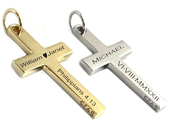 Engraved 18K Gold Plated Sterling Silver Cross Pendant Necklace