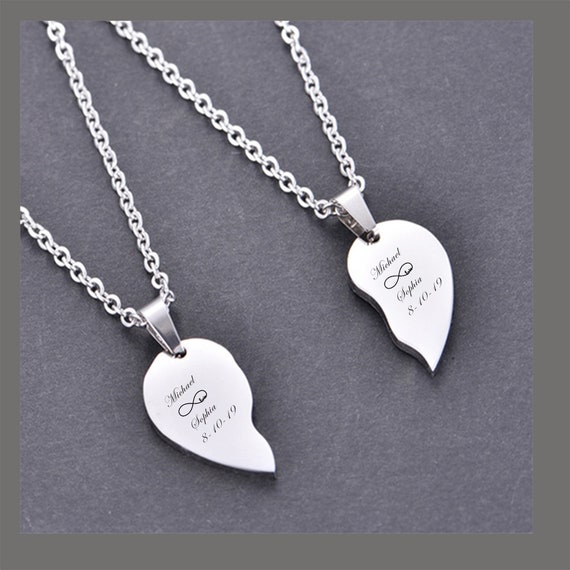 Personalized Engraved Stainless Steel Broken Heart Necklace